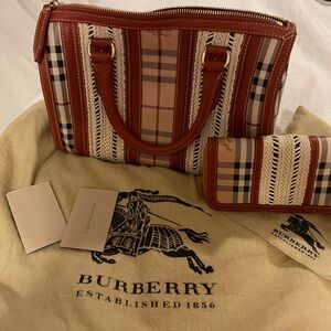 Burberry Striped and Plaid Handbag with Wallet